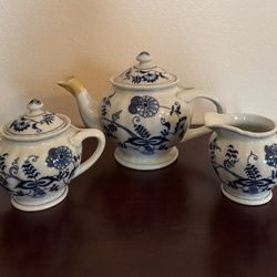 Vintage Blue Danube Porcelain Teapot, Sugar Bowl & Creamer Bowl Set