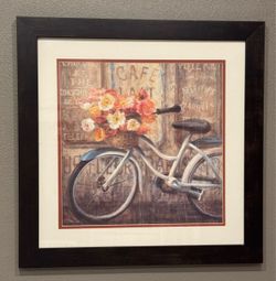 Vintage-Style Bicycle & Flowers Framed Wall Art