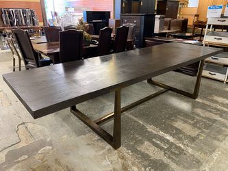 RESTORATION HARDWARE T-Brace Waxed Brown Oak & Brass Rectangular Extension Table