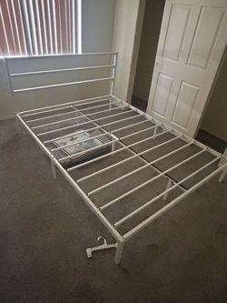 White Metal Bed Frame with Headboard