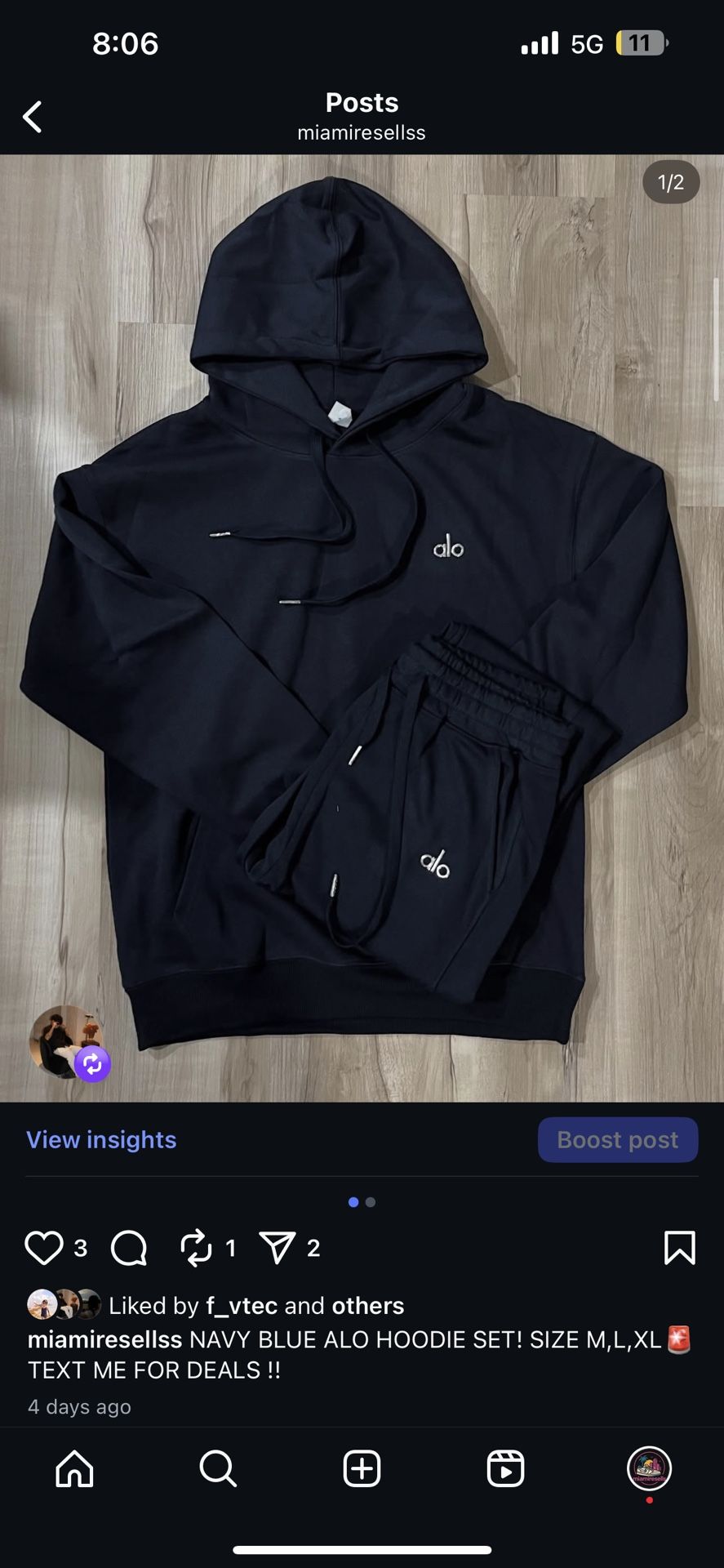 💙 ALO Navy Hoodie + Jogger Set (Men’s)