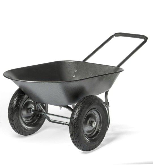 Dual-Wheel Utility Wheelbarrow Garden Cart Built-in Stand Flat-Free 16" Tires 5 cu/ft. 330 LBS Capacity Metal Tray for Lawn, Gardening