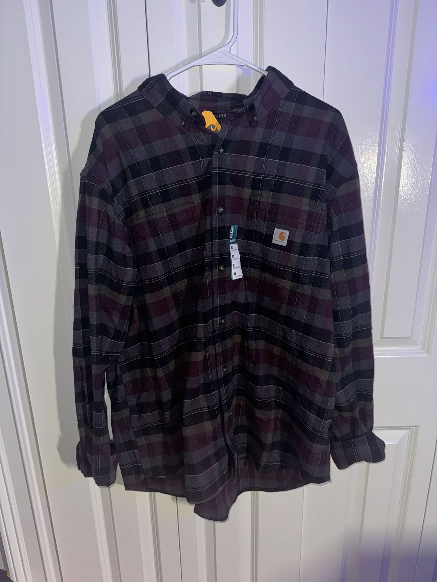 Men's Carhartt Rugged Flex Relaxed Fit Flannel Long-Sleeve Plaid Red-Black XL