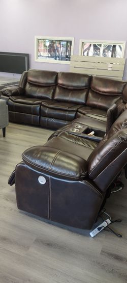 New power sectional sofa with three power recliners on sale now don't miss