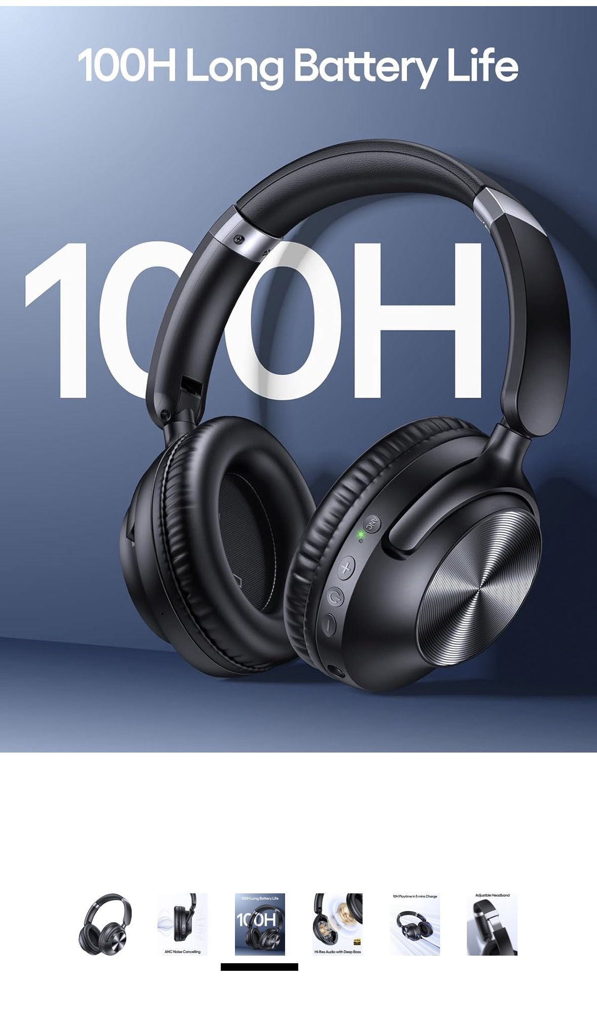 TAGRY Hybrid Active Noise Cancelling Headphones 100H Playtime Wireless Over Ear Bluetooth Headphone with Fast Charging Hi-Res Audio Comfort Earcups He