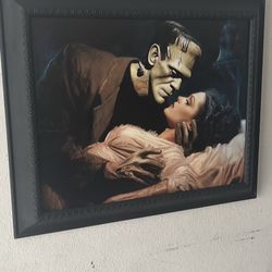 Frankenstein And Bride Canvas Framed Print