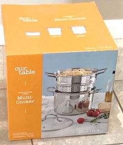BED BATH BEYOND OUR TABLE 4 PIECE MULTI COOKER 12 QT STAINLESS STEEL NEW $35