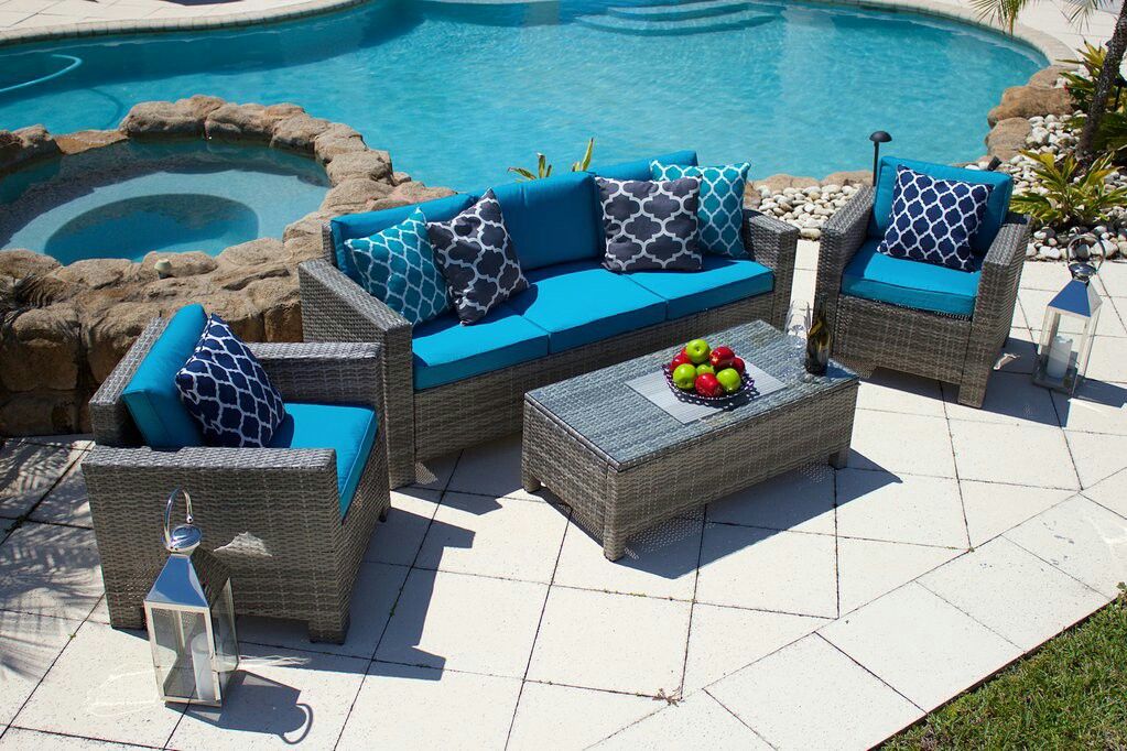 Nico 4 Piece Outdoor Patio Furniture Sofa Set In Gray Wicker with Cushions