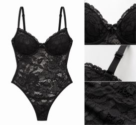 Black Lace Underwire Bodysuit – Adjustable Straps Size L