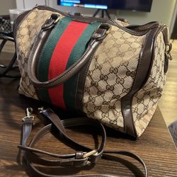 Gucci Canvas & Leather Boston-Style Handbag