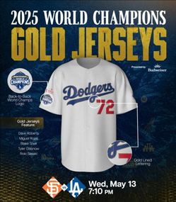 Dodgers vs Giants Gold Jersey SGA game tickets 5/13