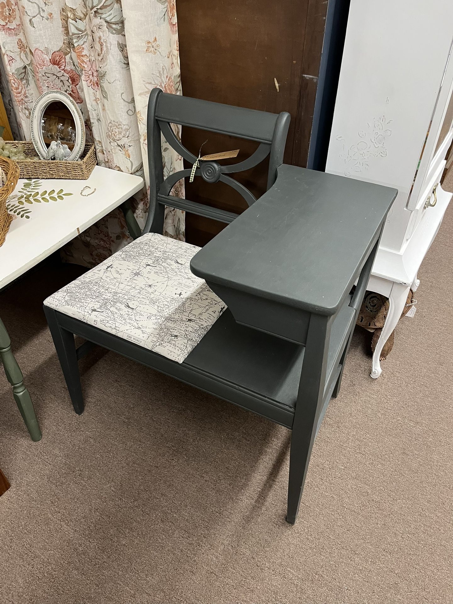 Painted Gossip Bench Phone Stand