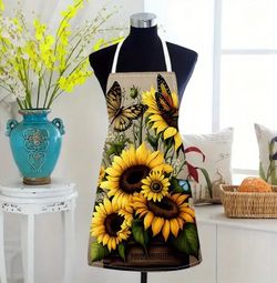 Sunflower and Butterfly Print Kitchen Apron