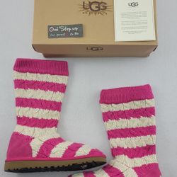 UGG Australia K Classic Tall Cable Knit Pink Stripe Women's Size 4 Boots
