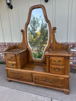 Antique Oak Vanity Dresser with Mirror
