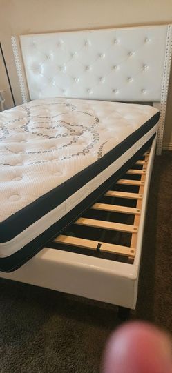 White Tufted Bed Frame with Mattress
