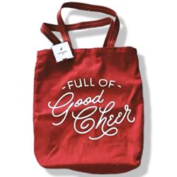 New Hallmark Full of Good Cheer Red White Holiday Christmas Gift Canvas Tote Bag