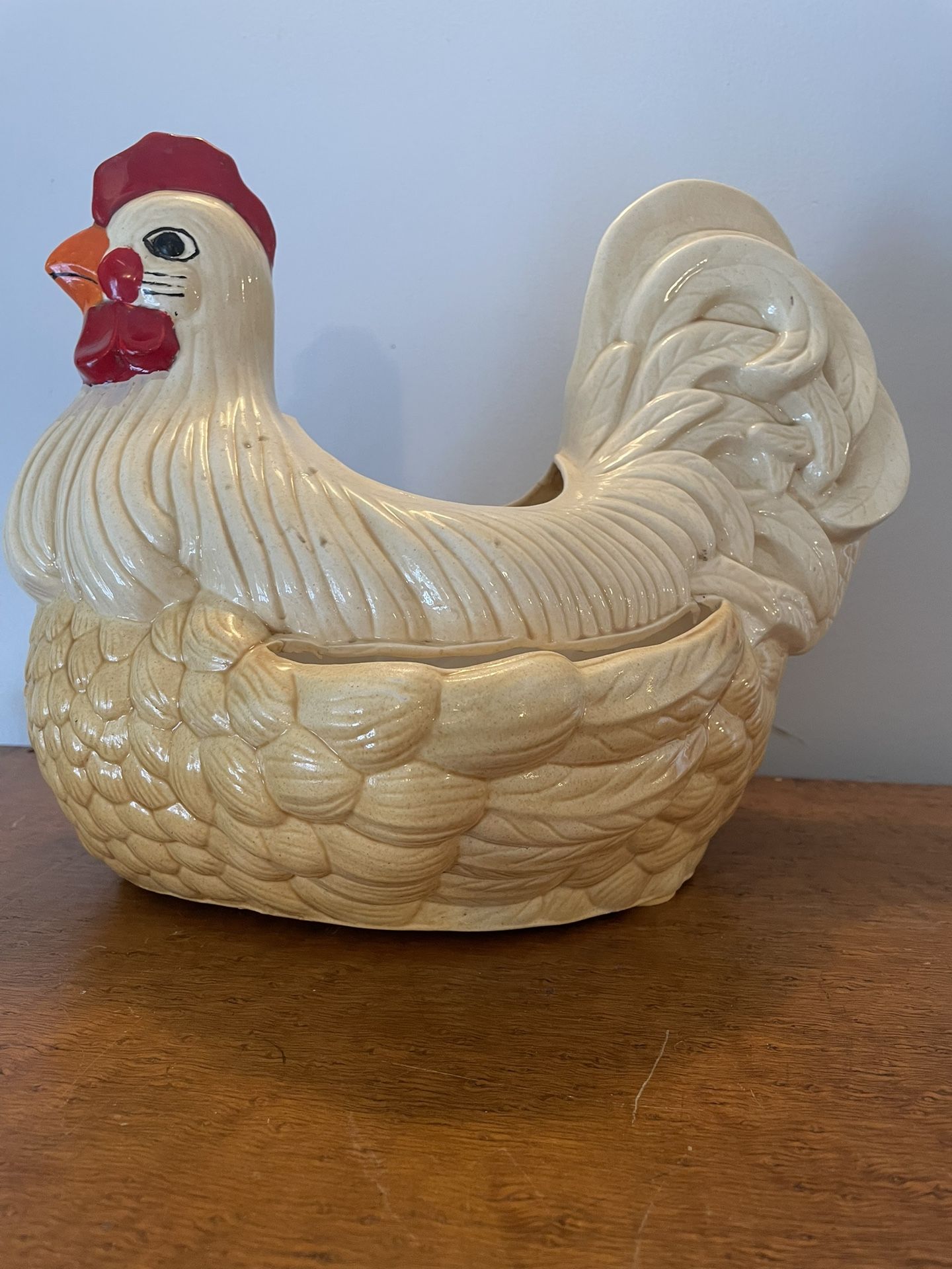 Vintage 1976 Arnel's Pottery Rooster Chicken Planter for Succulents White