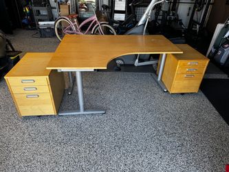 Corner Desk with Two Mobile Filing Cabinets