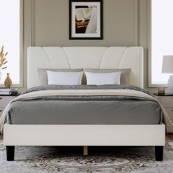 Novilla King Bed Frame, King Size Bed Frame with Wooden Slats Support, Velvet Upholstered Headboard, No Box Spring Needed, Heavy Duty Feet, Easy Ass