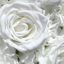 Flower Wall 15.75 x 23" "Super Premium Quality" Silk Roses & Hydrangeas - Pure White