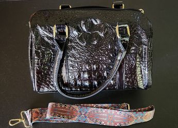 Black Croc Small Duffle Style Handbag/Crossbody