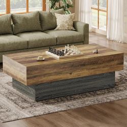 55" Coffee Table, Farmhouse Center Table Tea Table With Sturdy Pedestal