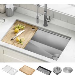 Brand New Kraus Kore Undermount 32-in x 19-in Stainless steel Single bowl 16-Gauge Workstation Kitchen Sink