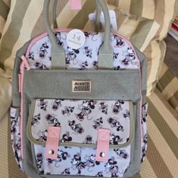 Disney Baby Minnie Mouse Multi-Piece Diaper Bag Backpack Set Grey and Pink New