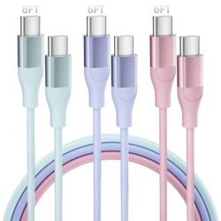 New USB C Cable, 3 Pack 6 FT USB C Charger Cable 60W Type C to USB C Cable Fast Charging Cord for iPhone 15 Pro Plus iPad MacBook Samsung Switch LG an