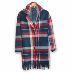 Tahari Red White And Blue Buffalo Check Wool Coat