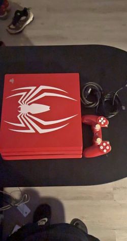 Red Spider-Man PlayStation 4 Pro Console and Controller w/  the correspondent cables