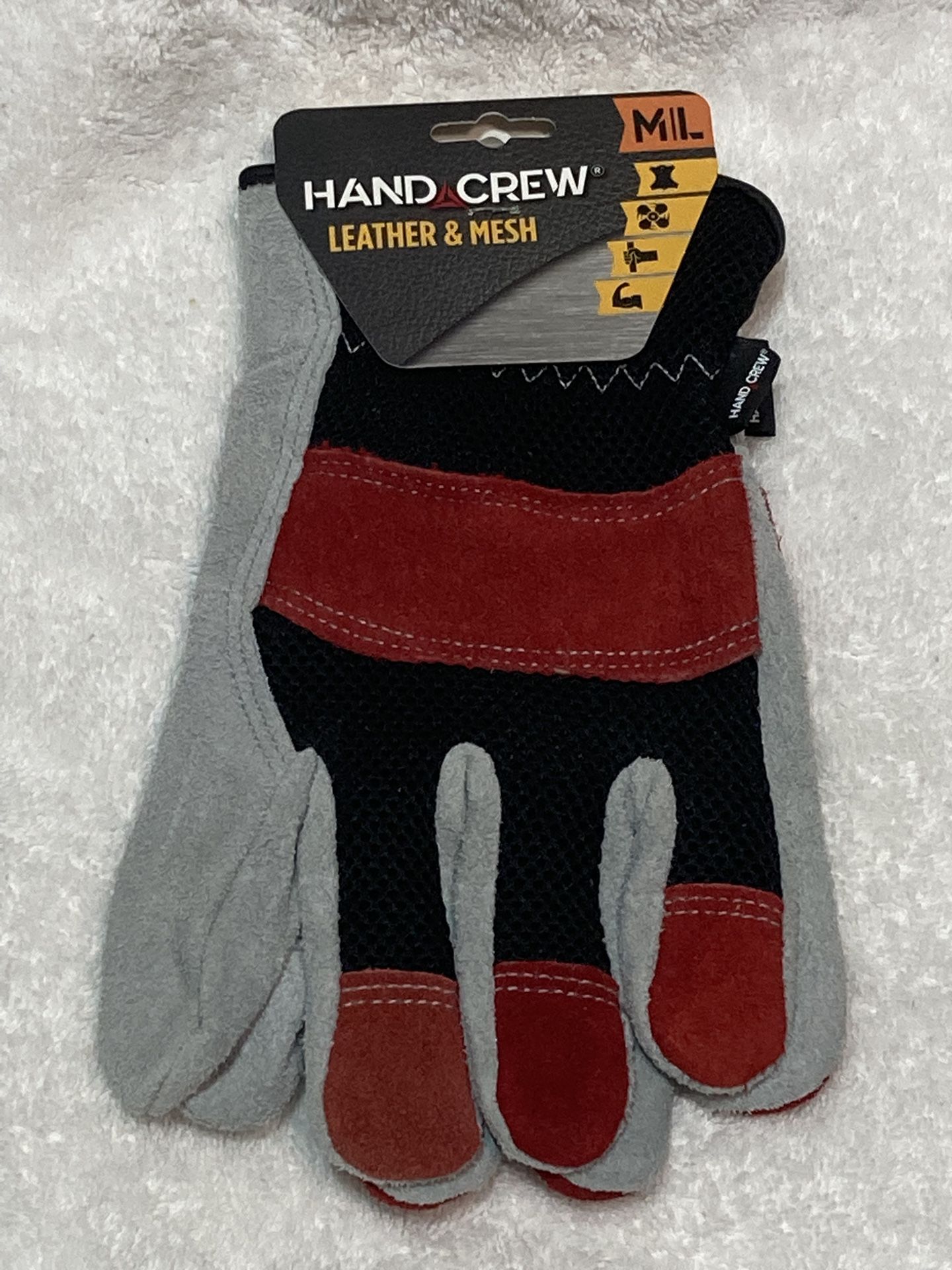 New, HAND CREW LEATHER & MESH WORK GLOVES, Size: M/L