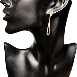 💎 14K Gold Long Diamond Cut Dangle Earrings 