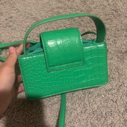 Mini Green Croc-Embossed Crossbody Bag