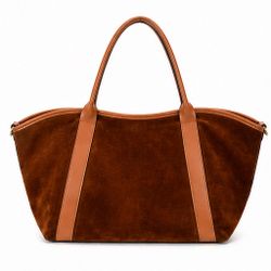 AMERAI Genuine Leather Suede Tote Bag Brown Made in Italy Large Shoulder Bag