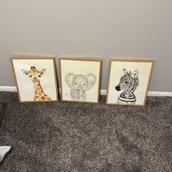 Set Of 3 Animal Nursery Photos 