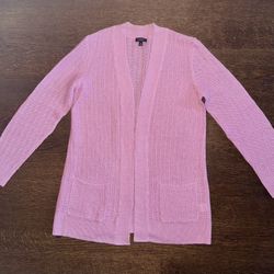 Talbots 100% Linen Open Cardigan Pink Sweater Top XS