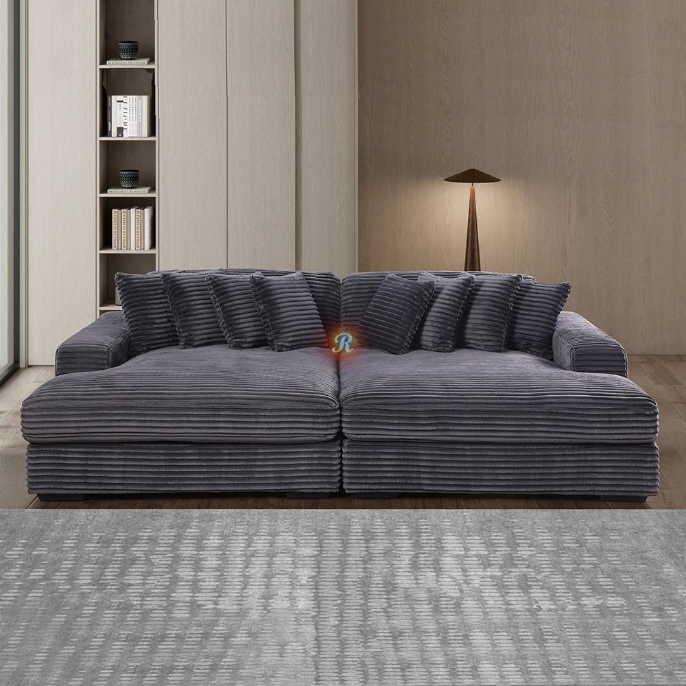Oversized Corduroy Sleep Sofa Bed, Double Chaise Modular Sectional Couch