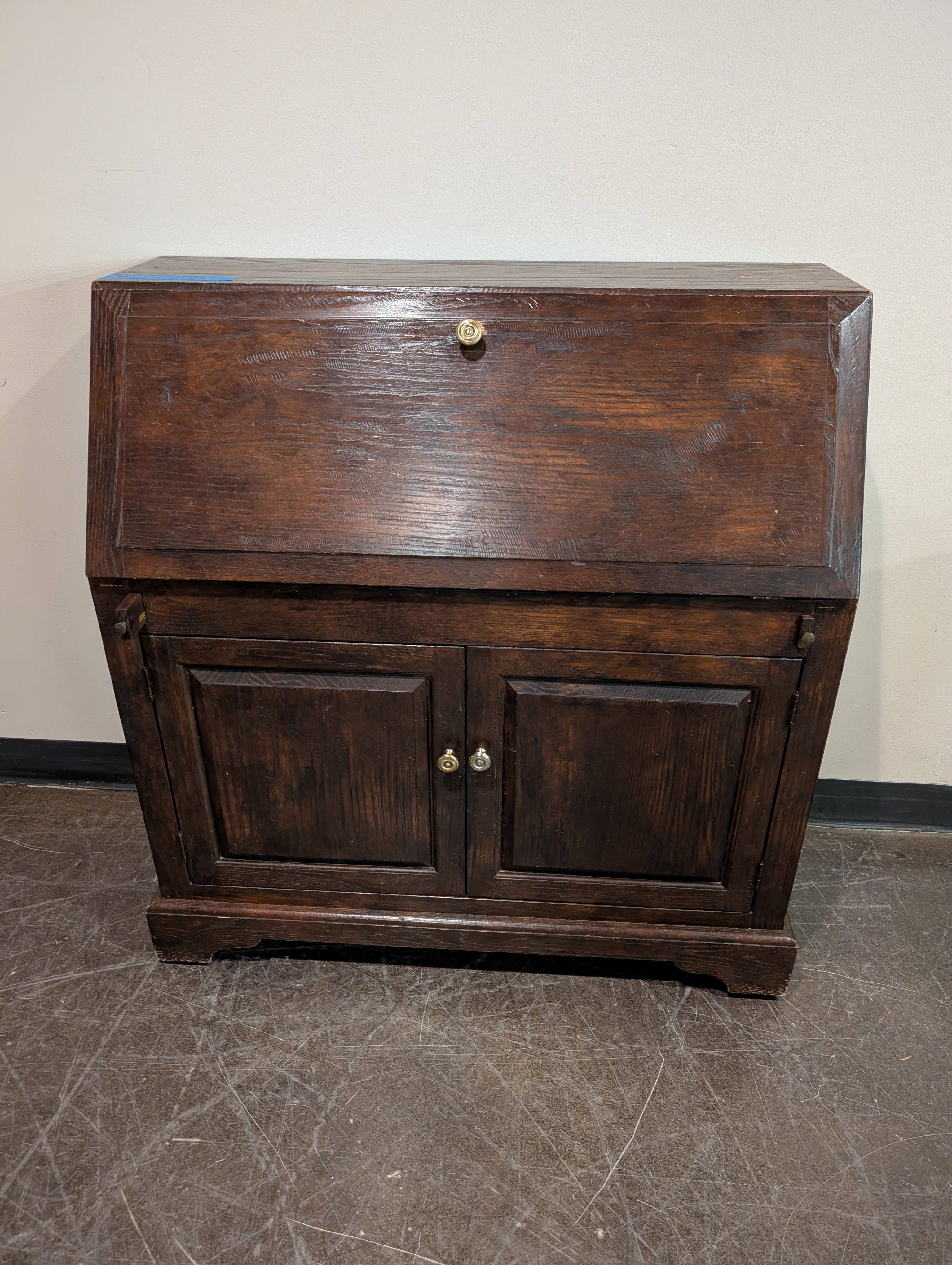 Classic Wooden Secretary Desk with Drop-Front and Storage Cabinet