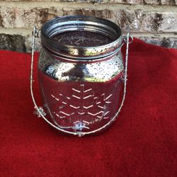 Silver Snowflake Print Candle Holder Or Display
