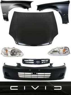 Honda Civic Front End Bumper Hood Headlights Fenders and Grille 1999 and 2000