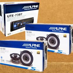 Alpine Single Din Stereo Bluetooth USB Am Fm 5 1/4" 2-Way Coaxial Speakers Package 🚨 Payment Options Available 🚨 No Credit Needed 🚨
