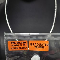 18" 2-3mm Graduated Tennis Chain Necklace Stamped Solid Sterling Silver With Genuine Moissamite Fine Jewelry