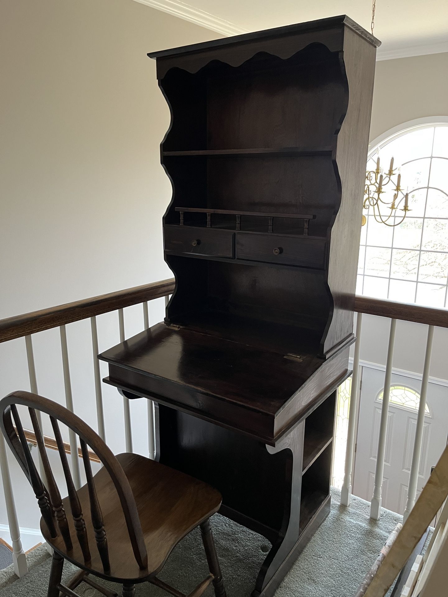 1980’s Wood Secretary Desk with Wood Colonial Chair