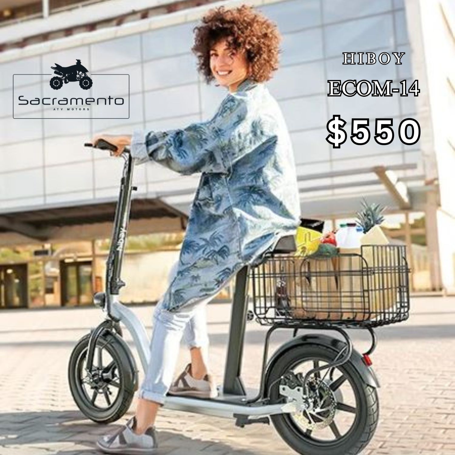 New Fat Tire Electric Scooter For Sale In Sacramento! Electric Scooter With Seat & Basket!