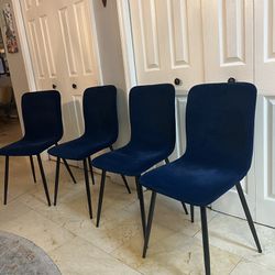 Set Of 4 Blue Velvet Dining Chairs