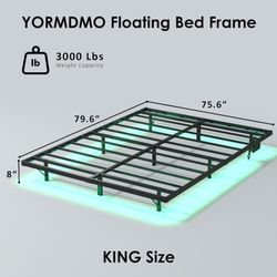 Floating Bed Frame King Size, Heavy Duty Bedframe with Smart LED Lights,Modern