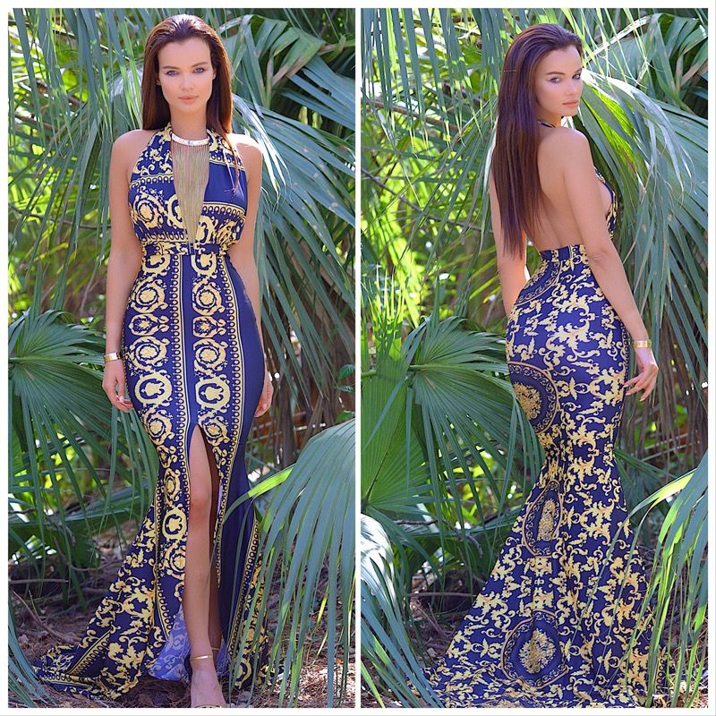 Versace Inspired Print Mermaid Dress