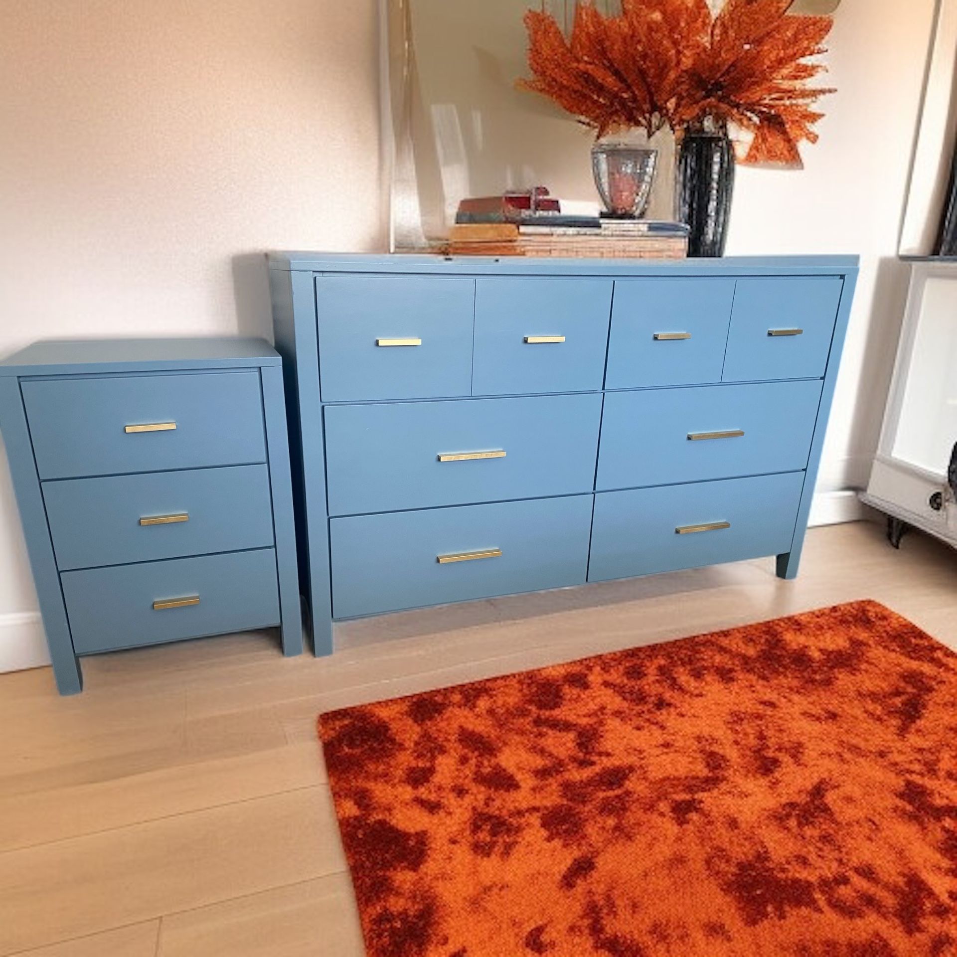 Large Dresser & Nightstand 2pc Bedroom Set Real Wood New